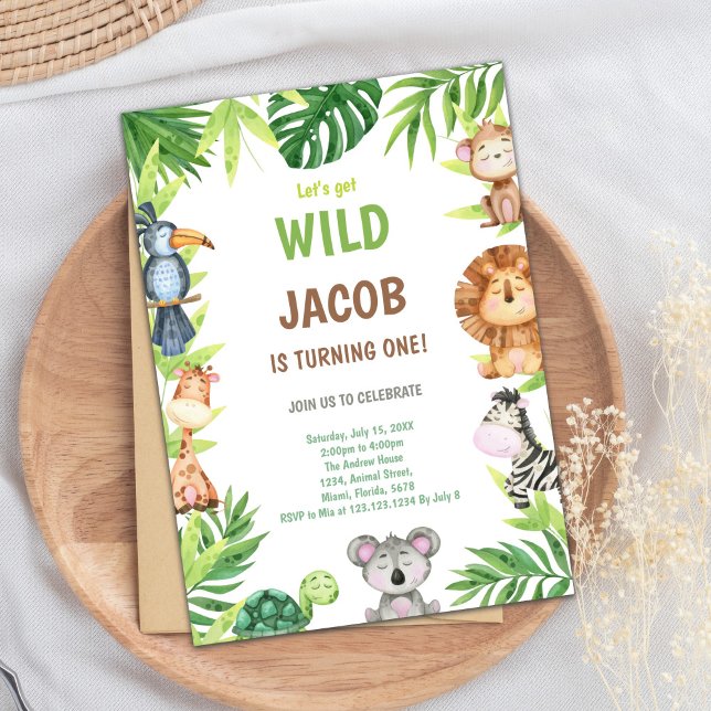 Boho Safari Jungle 1. Geburtstag Party Card Einladung (Wild One Birthday Invitations)