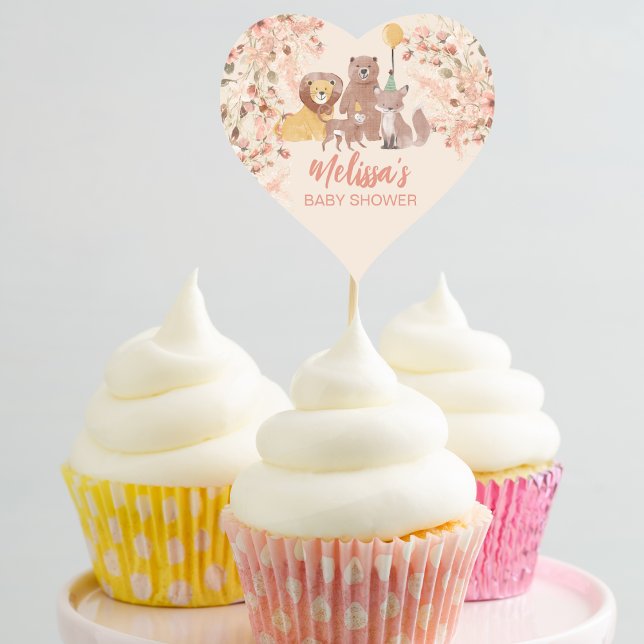 Boho Safari Rosa Pampas Grass Cupcake Topper Herz-Aufkleber (Von Creator hochgeladen)