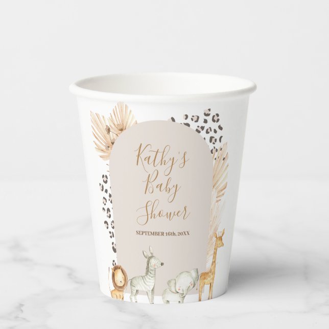 Boho Safari Tiere Pampas Grass White Paper Cups Pappbecher (Vorderseite)
