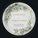 Boho sage eucalyptus verlasst Glitzer Hochzeit Pappteller<br><div class="desc">Die Hochzeitskollektion Boho Greenery Foliage Gold Geometric Frame ist eine raffinierte und elegante Option für Paare, die eine Touch von naturlich inspiriert Charme zu ihrem besonderen Tag hinzufügen möchten. Die Kombination aus üppiger Vegetation, zartem Blattwerk und schimmernden goldenen Akzenten schafft eine moderne und zeitlose Ästhetik, die perfekt für jedes Hochzeitsthema...</div>