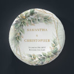 Boho sage eucalyptus verlasst Glitzer Hochzeit Pappteller<br><div class="desc">Die Hochzeitskollektion Boho Greenery Foliage Gold Geometric Frame ist eine raffinierte und elegante Option für Paare, die eine Touch von naturlich inspiriert Charme zu ihrem besonderen Tag hinzufügen möchten. Die Kombination aus üppiger Vegetation, zartem Blattwerk und schimmernden goldenen Akzenten schafft eine moderne und zeitlose Ästhetik, die perfekt für jedes Hochzeitsthema...</div>