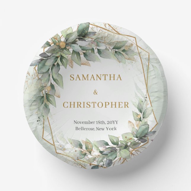 Boho sage eucalyptus verlasst Glitzer Hochzeit Pappteller (Vorderseite)