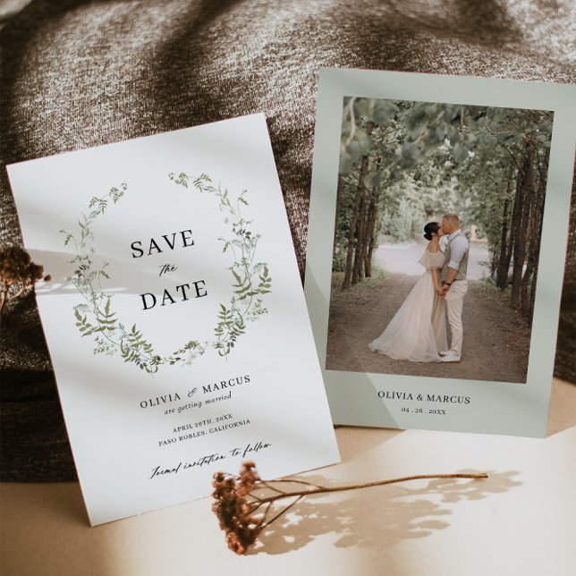 Boho Sage Foliage Wedding speichern das Datum der  Save The Date (Save The Date Front/Back)
