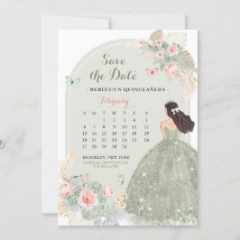 Boho Sage Green 15 Años Save the Date Kalender Einladung