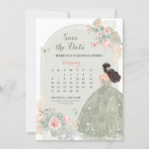 Boho Sage Green 15 Años Save the Date Kalender Einladung