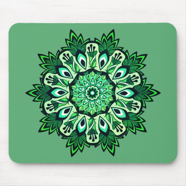 Boho Sage Green Blume Mandala Mousepad (Vorne)