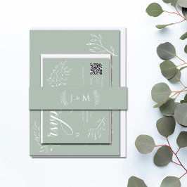 Boho Sage Green Botanic Monogram Einladungsbanderole
