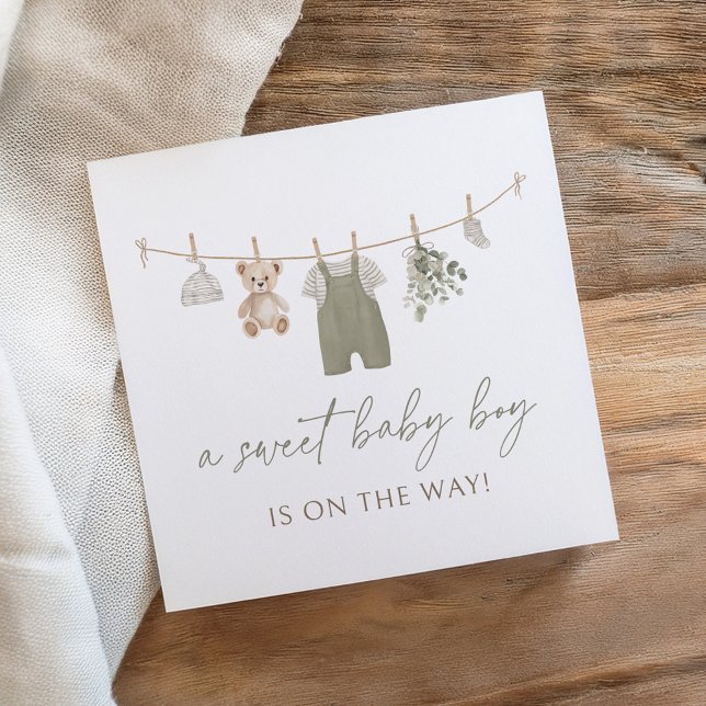 Boho Sage Green Boy Baby Clothes Baby Shower Serviette (Von Creator hochgeladen)