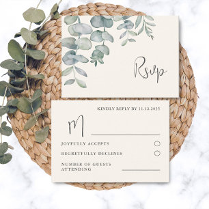 Boho Sage Green Eucalyptus Wedding RSVP Karte