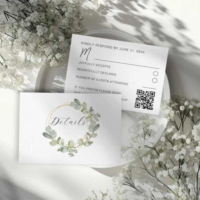 Boho Sage Green Eucalyptus Wreath Wedding Details Begleitkarte (Von Creator hochgeladen)