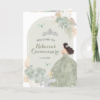 Boho Sage Green Floral 15 Años Programmvorlage Einladung
