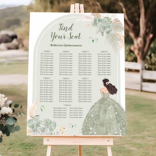 Boho Sage Green Floral 15 Años Seating Chart Poster (Von Creator hochgeladen)