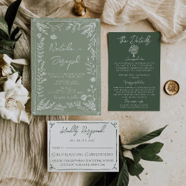 Boho Sage Green Floral Botanical Modern Wedding Einladung