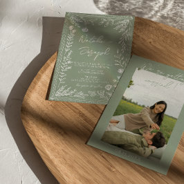 Boho Sage Green Floral Botanical Photo Wedding Einladung