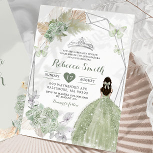 Boho Sage Green Floral Geometric Quinceañera Einladung