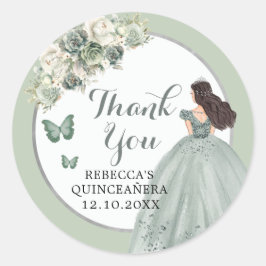 Boho Sage Green Floral Girl Floral Quinceañera Runder Aufkleber