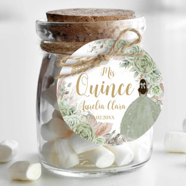 Boho Sage Green Floral Pampas Quinceañera Princess Geschenkanhänger (Von Creator hochgeladen)