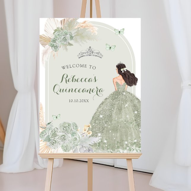 Boho Sage Green Floral Prinzessin 15 Años Willkomm Poster (Von Creator hochgeladen)