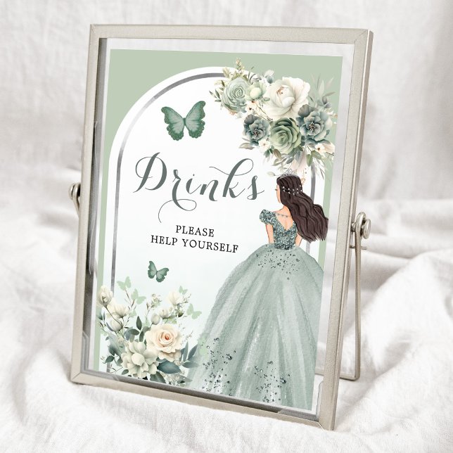 Boho Sage Green Floral Prinzessin Quinceañera Drin Poster (Von Creator hochgeladen)