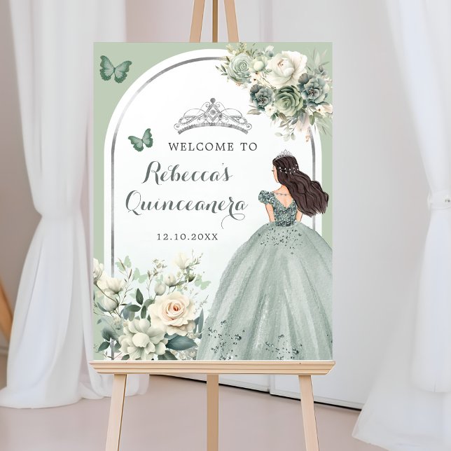 Boho Sage Green Floral Quinceañera Welcome Poster (Von Creator hochgeladen)