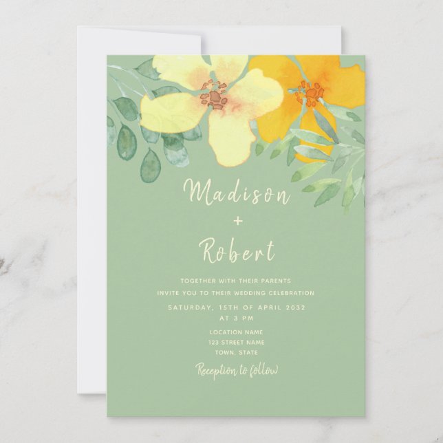 Boho Sage Green Floral Wedding Einladung (Vorderseite)