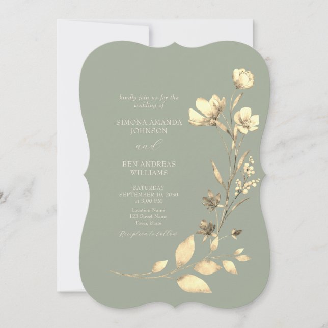 Boho Sage Green Floral Wedding Einladung (Vorderseite)