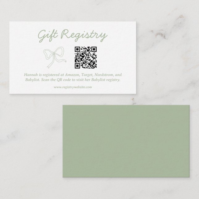 Boho Sage Green Geschenk QR Registrierungskarte Begleitkarte (Vorne/Hinten)