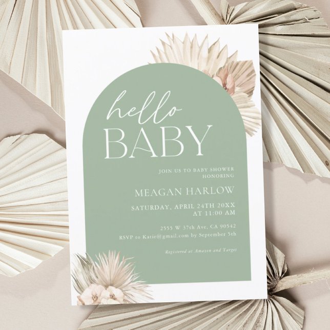 Boho Sage Green Hello Baby Dusche Einladung (Von Creator hochgeladen)