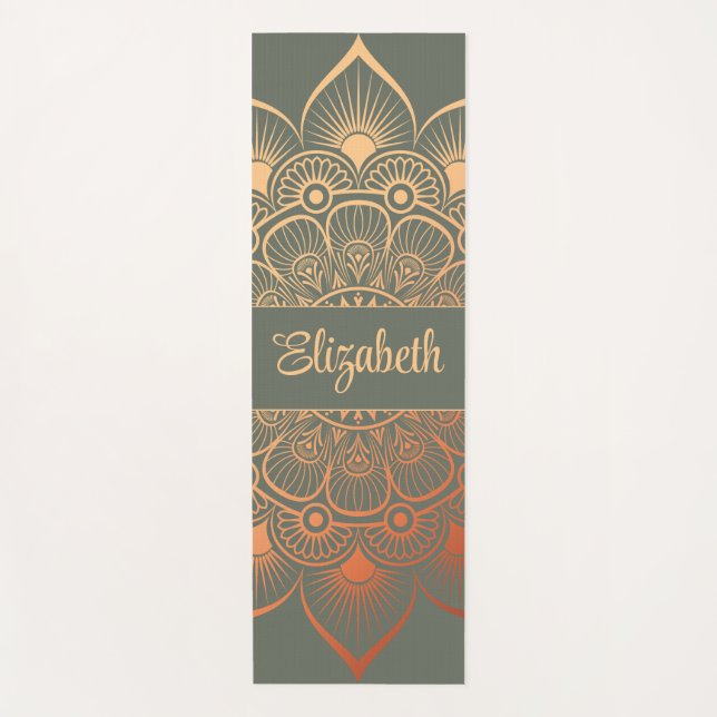 Boho Sage Green Mandala Individuelle Name Yoga Mat Yogamatte (Vorderseite)