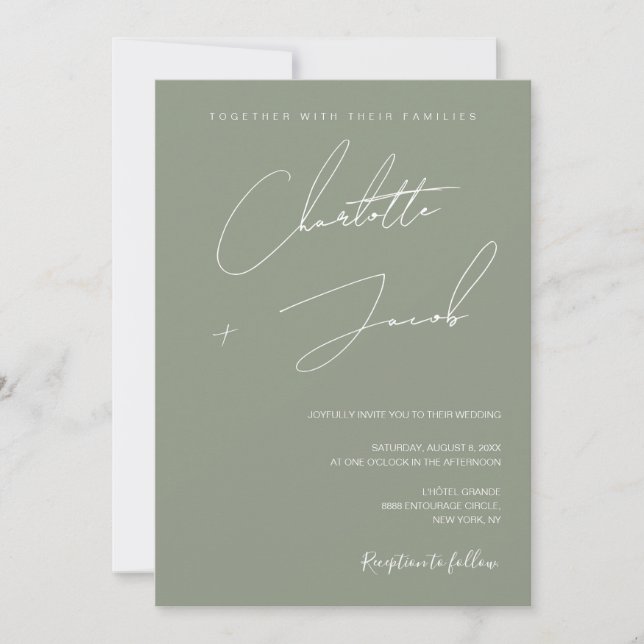 Boho Sage Green Minimalistisch Simple Wedding Einladung (Vorderseite)