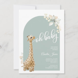 Boho Sage Green Pampas Grass Giraffe Kinderdusche Einladung