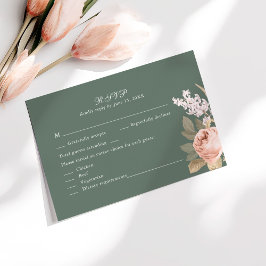 Boho Sage Green Peonies Wedding RSVP Card Dankeskarte