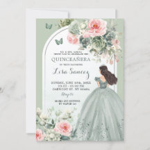 Boho Sage Green Pink Floral Prinzessin Quinceañera