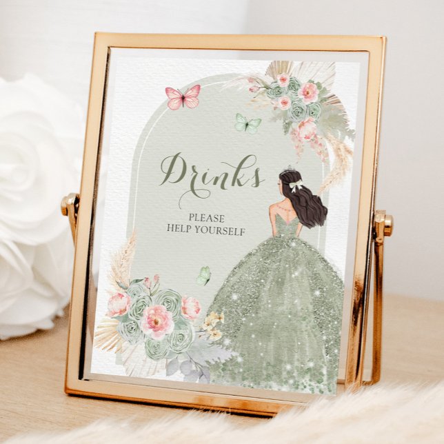 Boho Sage Green Pink Quinceñera Drinks Poster (Von Creator hochgeladen)