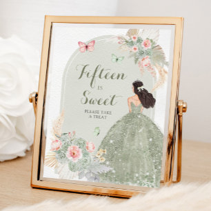 Boho Sage Green Pink Quinceñera Fünfzehn ist süß Poster