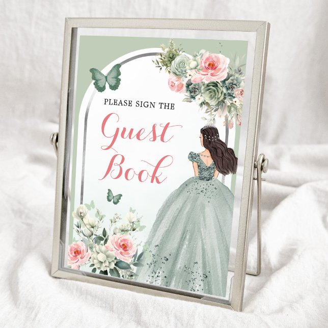 Boho Sage Green Pink Roses Mis 15 Años Gästebuch (Von Creator hochgeladen)