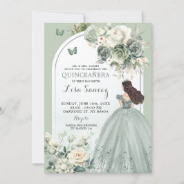 Boho Sage Green Princess Butterfly Quinceañera Einladung
