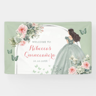 Boho Sage Green Princess Quinceañera Large Banner