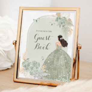Boho Sage Green Quinceañera Gästebuch