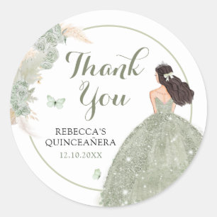 Boho Sage Green Quinceañera Vielen Dank Runder Aufkleber