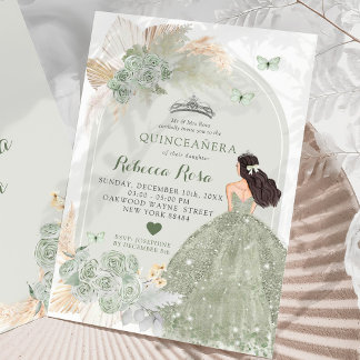 Boho Sage Green Rose Dress Princesa Quinceañera Einladung