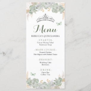 Boho Sage Green Rose Royal Quinceañera Menü Menükarte
