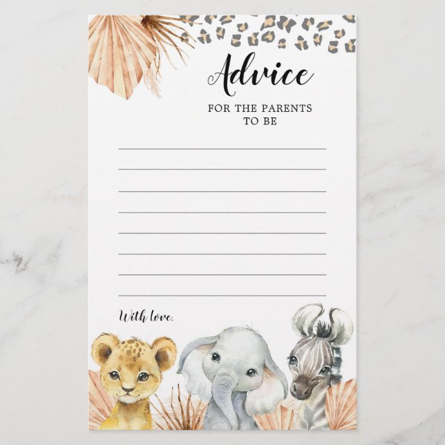 Boho Sage Green Safari Oh Boy Advice Card (Vorderseite)