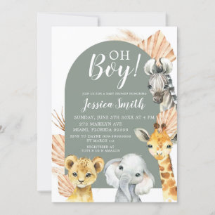 Boho Sage Green Safari Oh Boy Baby Dusche Einladung
