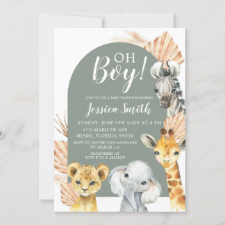 Boho Sage Green Safari Oh Boy Baby Dusche Einladung