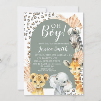 Boho Sage Green Safari Oh Boy Baby Dusche Einladung