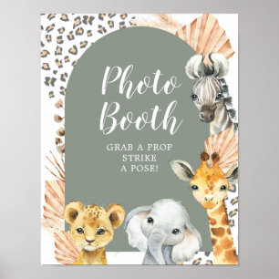 Boho Sage Green Safari Oh Boy Foto Booth Sign Poster