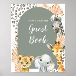 Boho Sage Green Safari Oh Boy Guest Book Poster