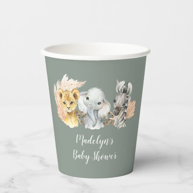 Boho Sage Green Safari Oh Boy Paper Cup Pappbecher (Vorderseite)