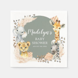 Boho Sage Green Safari Oh Boy Paper Napkin Serviette